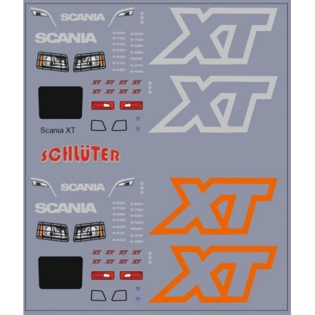 Planche de décalcomanies pour Scania XT rouge et gris métallisé