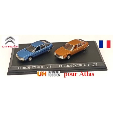 Set de 2 Citroen CX :  berline 2000 bleu 1975 et 2400 Gti jaune or (UH pour Atlas)