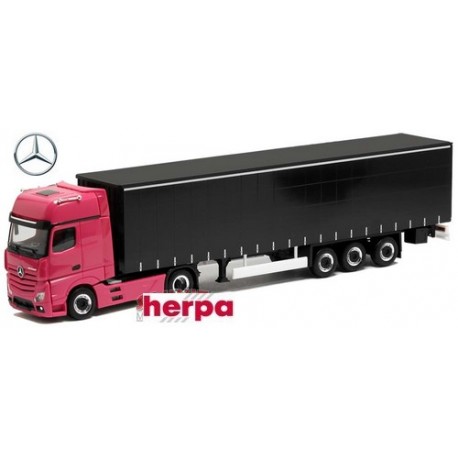 MB Actros Giga '18 (rose) + semi-remorque tautliner noire