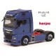 MAN TGX GX Tracteur solo caréné bleu avec rampe de feux et trompes noires