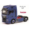 MAN TGX GX Tracteur solo caréné bleu avec rampe de feux et trompes noires