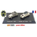 Set de 2 Citroen 2cv  : grise à toit ouvert (1949) - sahara (1958)  - Universal Hobby