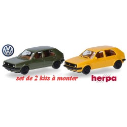 Set de 2 VW Golf II jaune (1983) jaune genêt & vert olive - kit à monter