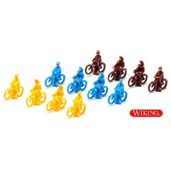 Set de 12 cyclistes et leurs vélos (4 jaunes - 4 bruns - 4 bleus)