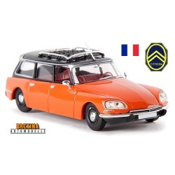 Citroen DS break (1969)  orange à toit noir avec galerie et antenne