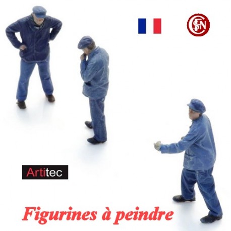 Set de 3 cheminots SNCF chargeant de l'eau (figurines à peindre)