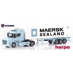 Scania T 124 + semi-remorque Porte container 40' frigorifique "Maersk Sealand"