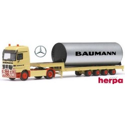 MB Actros LH caréné + semi-remorque plateau surbaissée porte cuve "Baumann"