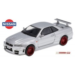 Nissan Skyline GT-R (GF-BNR34 - 1999) gris métallisé à jantes rouges