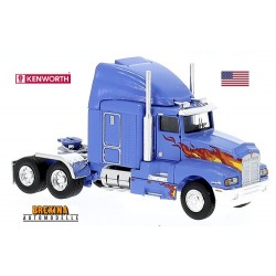 Kenworth T 600  Tracteur solo 6x4 (1990) bleu avec déco de flammes